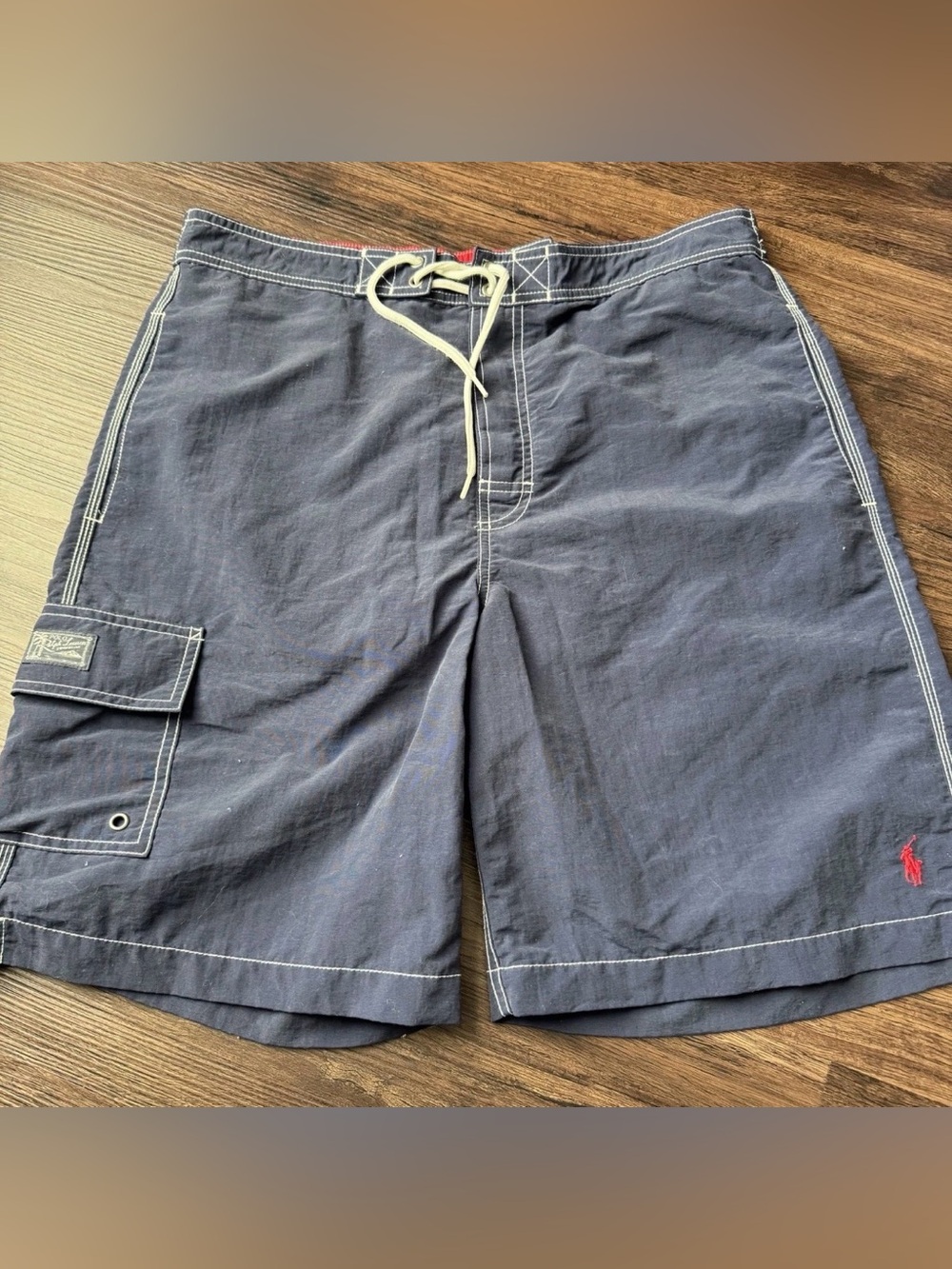 Polo Ralph Lauren Shorts Mens Med Navy Swim Trunks Cargo Board Lined Drawstring